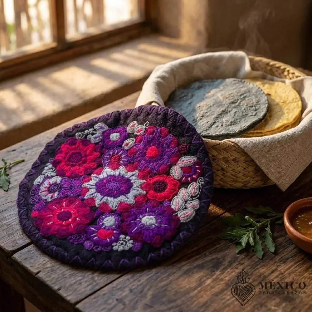 Mexican embroidered Tortillero tortilla warmer  10 in